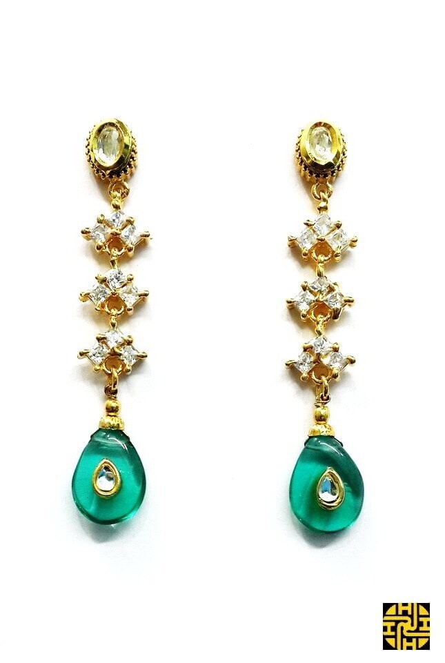 DESIGNER CZ EARRINGS HJS 196 rama green in Ahmedabad at best