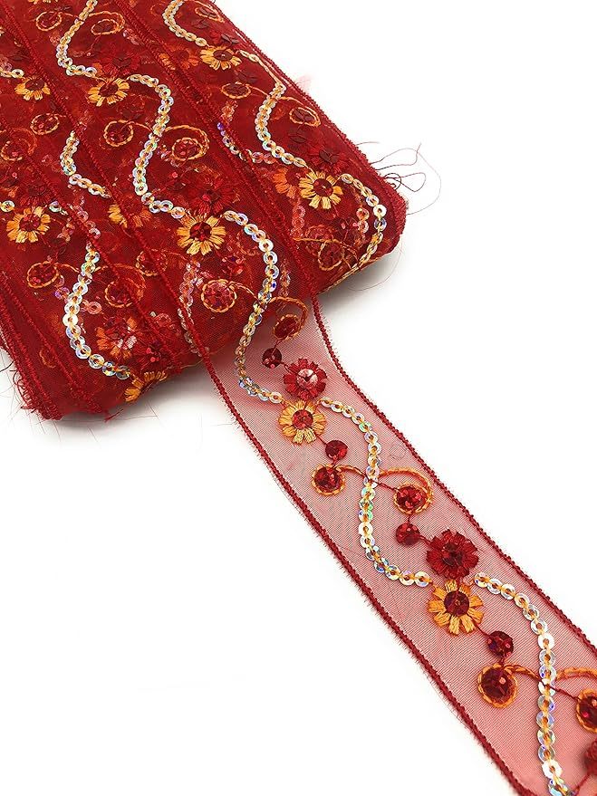 Designer Embroidery Sequence Net Lace (Red) in Surat at ₹ 250