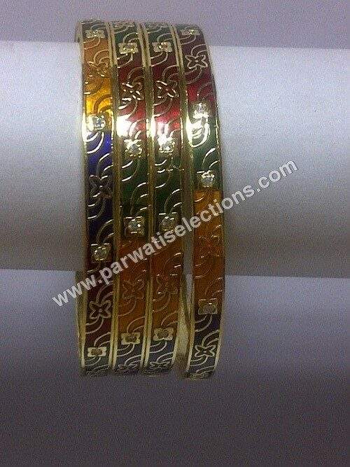 Meenakari Pearl Bangles in Yellow Gold (150-300 Grams) in Kolkata