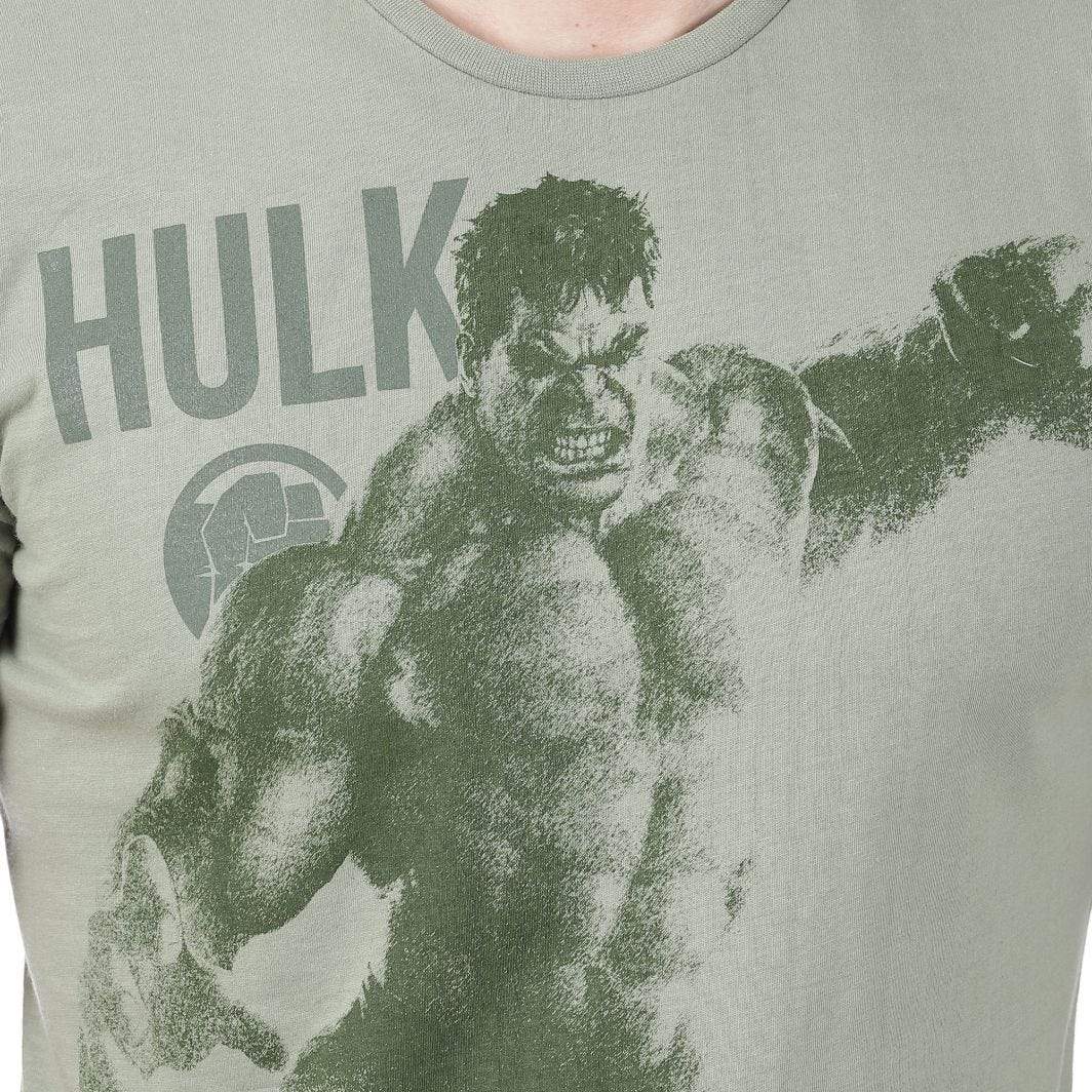 Disney Marvel Avengers Peinted Green Crew Neck Men's T-shirt in
