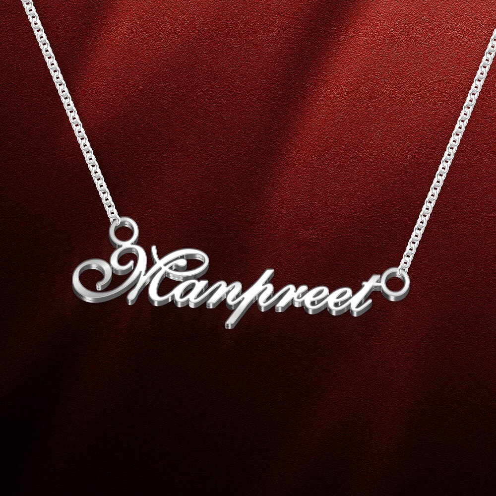 DREAMRAX MANPREET CURSIVE GOLD SILVER NAME PENDANT NECKLACE - Main Image