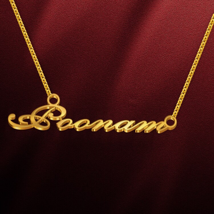 Gold Pendant Poonam Name Locket DREAMRAX POONAM CURSIVE GOLD