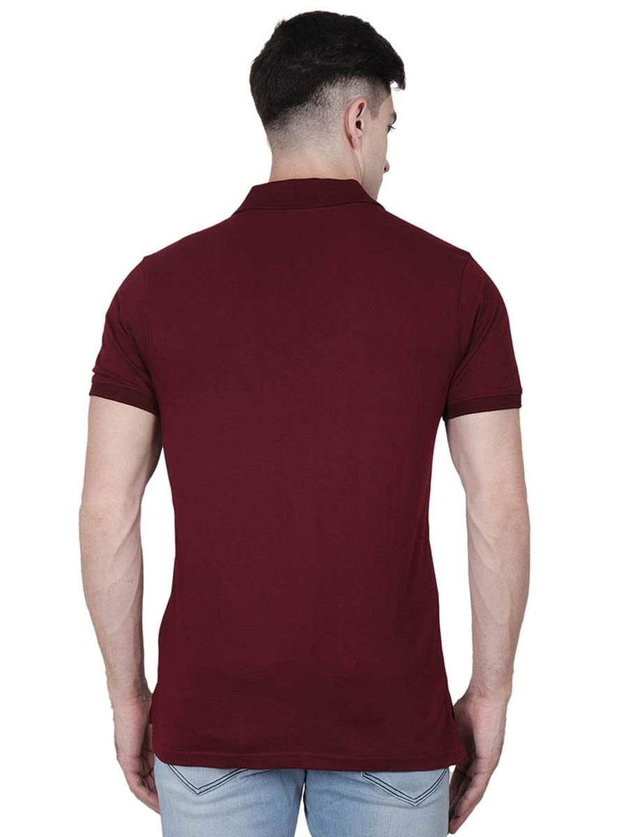 DrunkenMonk Men's Maroon Plain Half Sleeve Polo Collared T-Shirt