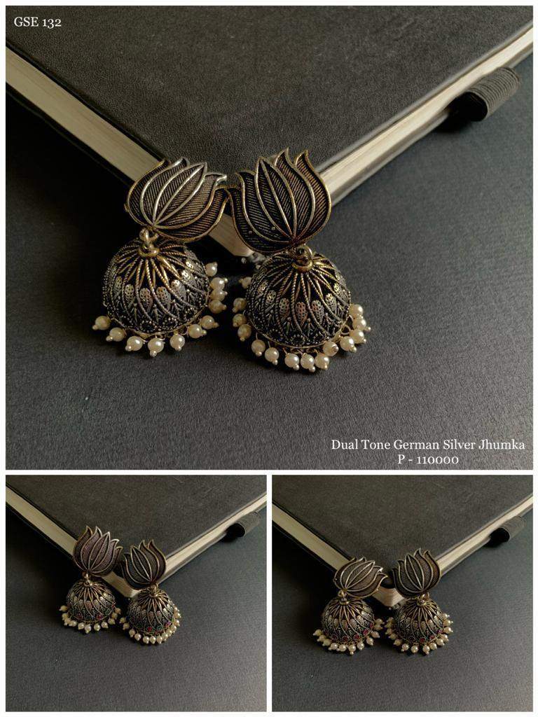 Dual Tone Oval German Silver Jhumka for Party/Wedding in Ahmedabad