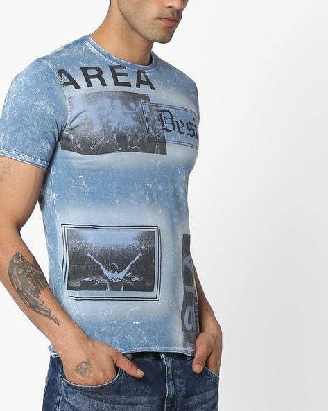 DUKE Graphic Print Crew-Neck Men's T-Shirts (Sky Blue, Size: 2XL