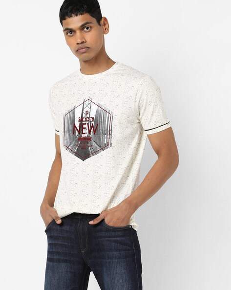 DUKE Typographic Print Slim Fit Crew-Neck Men's T-Shirts (Off