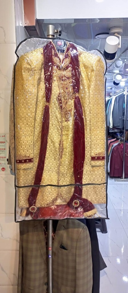 Embroided Art Silk Fancy Cream And Maroon Wedding Sherwani With