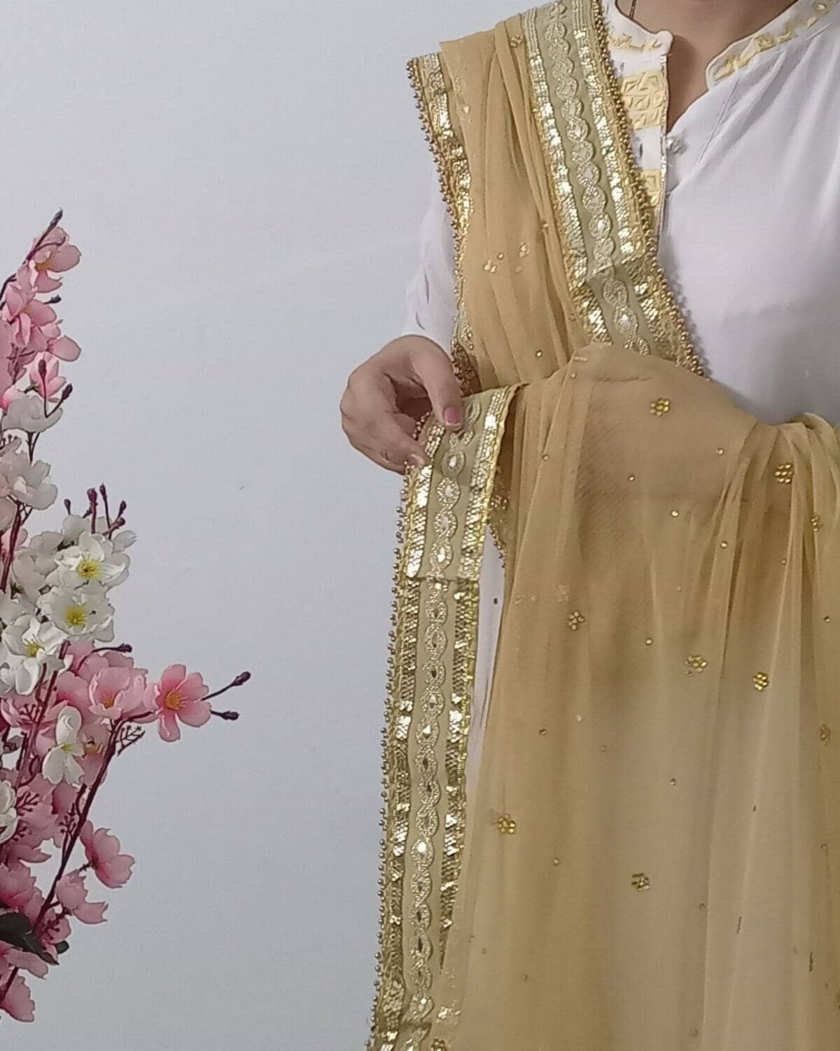 golden colour net shawl