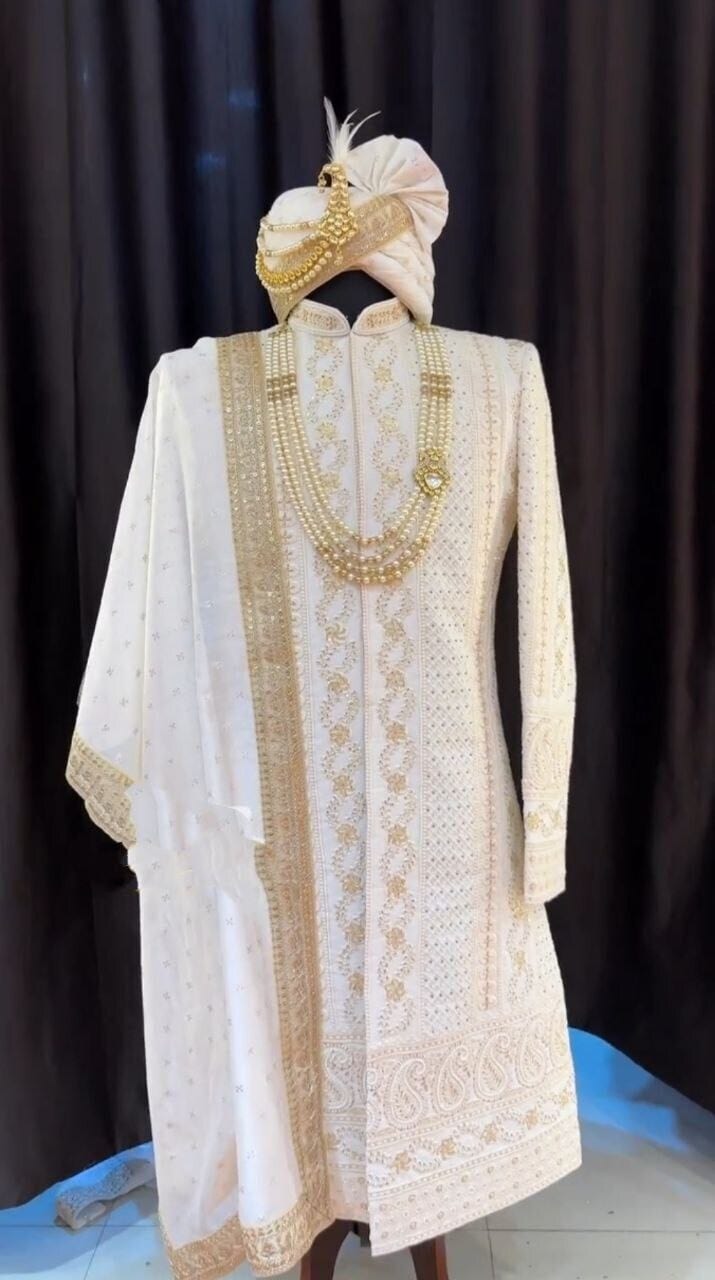 Embroidered Sherwani For Men (White) in Mumbai at ₹ 15,000 Set