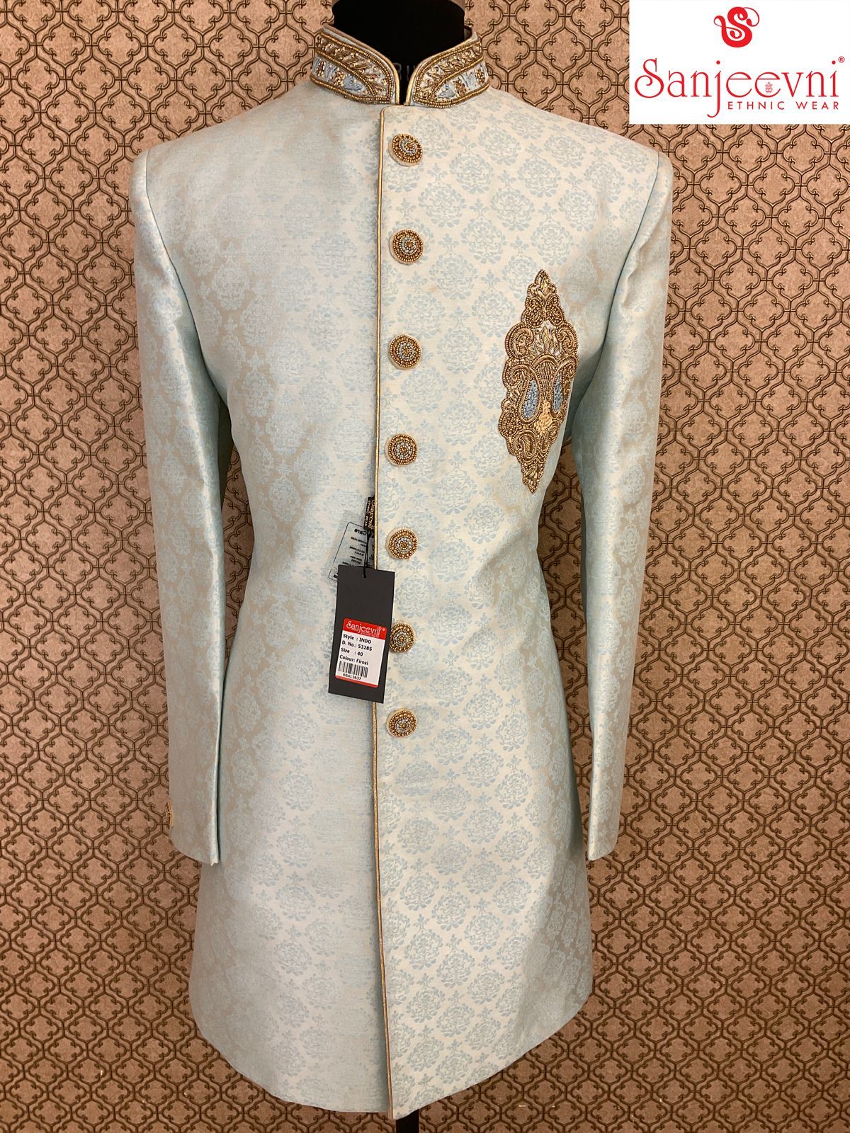 Embroidered Golden Velvet Indo Western Sherwani in Delhi at