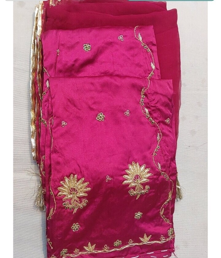 Embroidery Dark Pink Silk Rajputi Poshak Fabric in Jodhpur at
