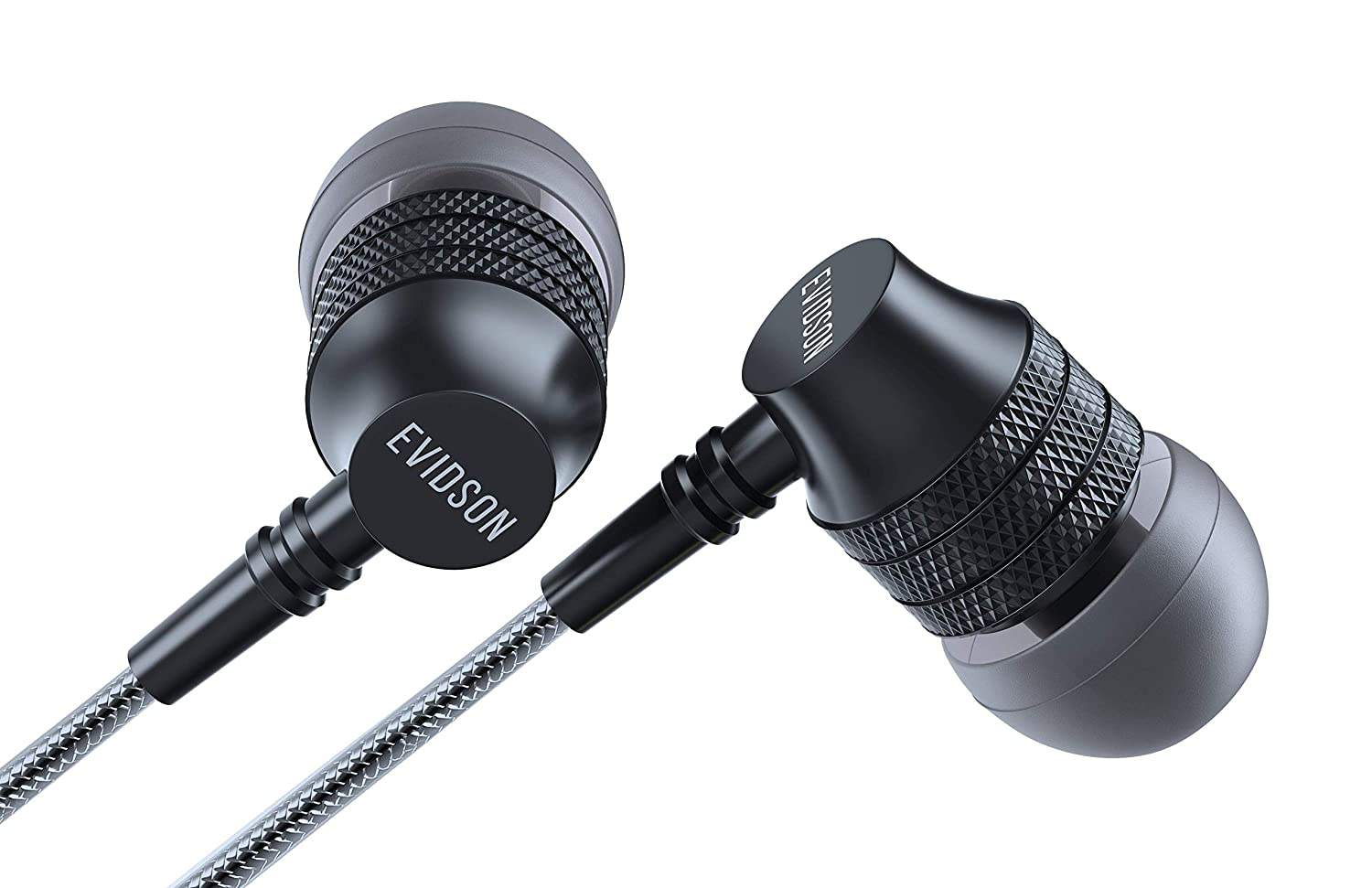 Evidson Z4 Earphones Black Titanium Diaphragm Inline Mic in