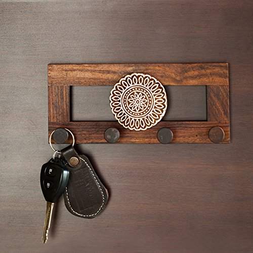 Buy Exclusivelane Flower Block Key Holder In Sheesham Wood