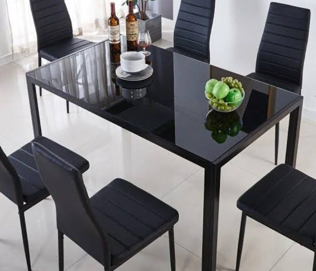 Extendable Dining Table Nightfly Chairs Black Tempered Glass top