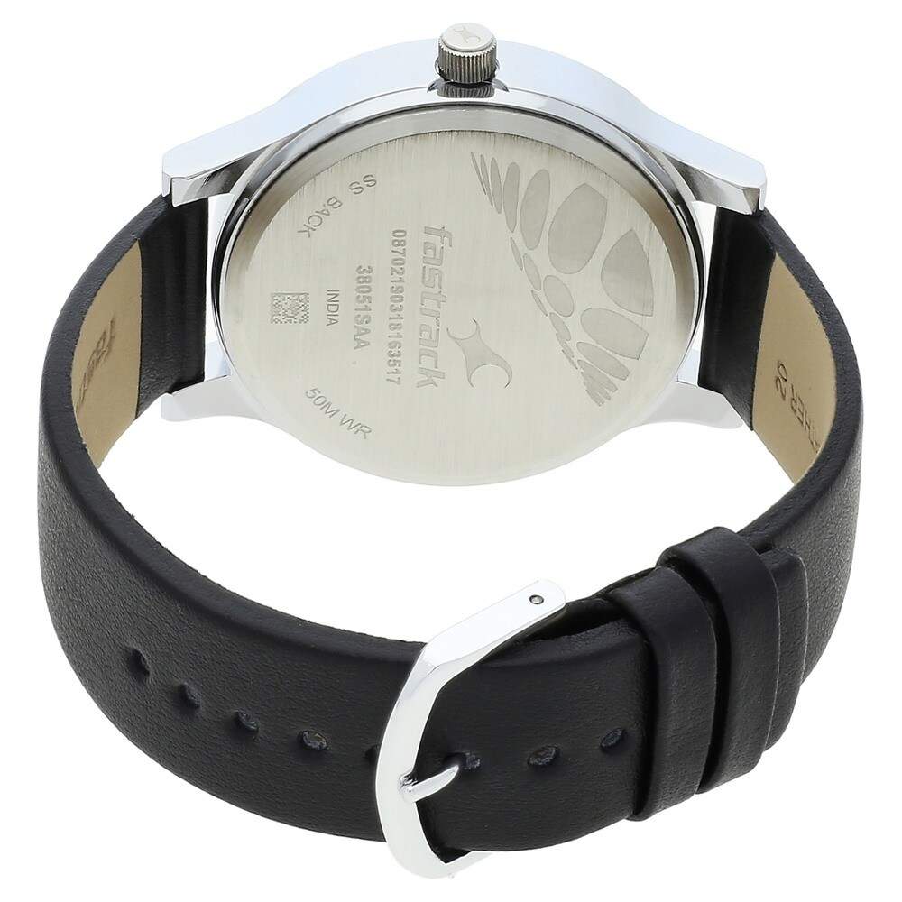 Fastrack Mens NM38051SL04 Bold Black Dial Black Leather Strap