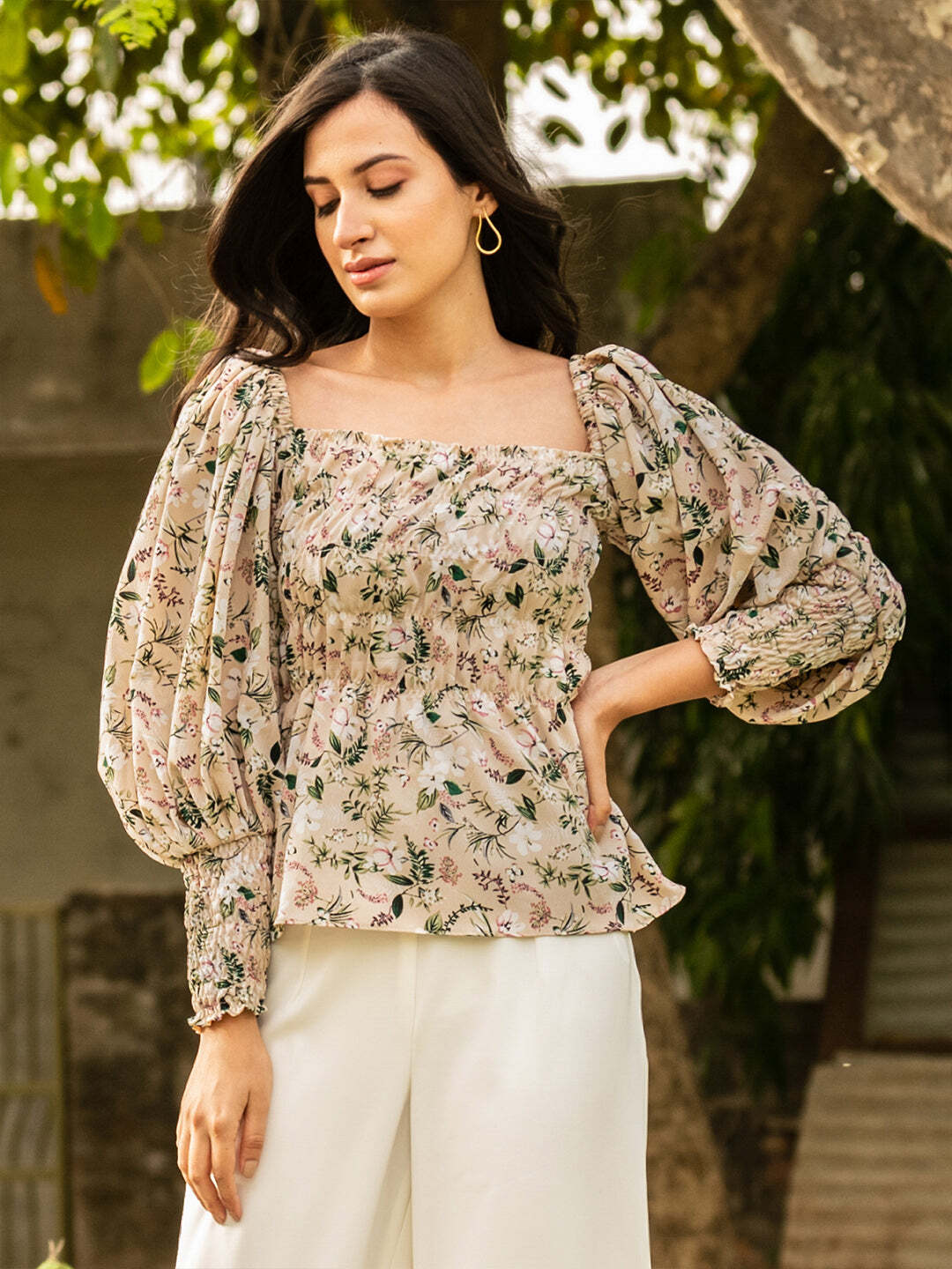 トップス mame Botanical Embroidery Chiffon blouse Buy Birch Green Georgette Chiffon Saree With Embroidery Blouse