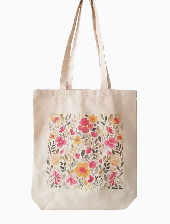 Floral Pattern Natural Cotton Tote Bag Size: 42x38x10 cm in Meerut