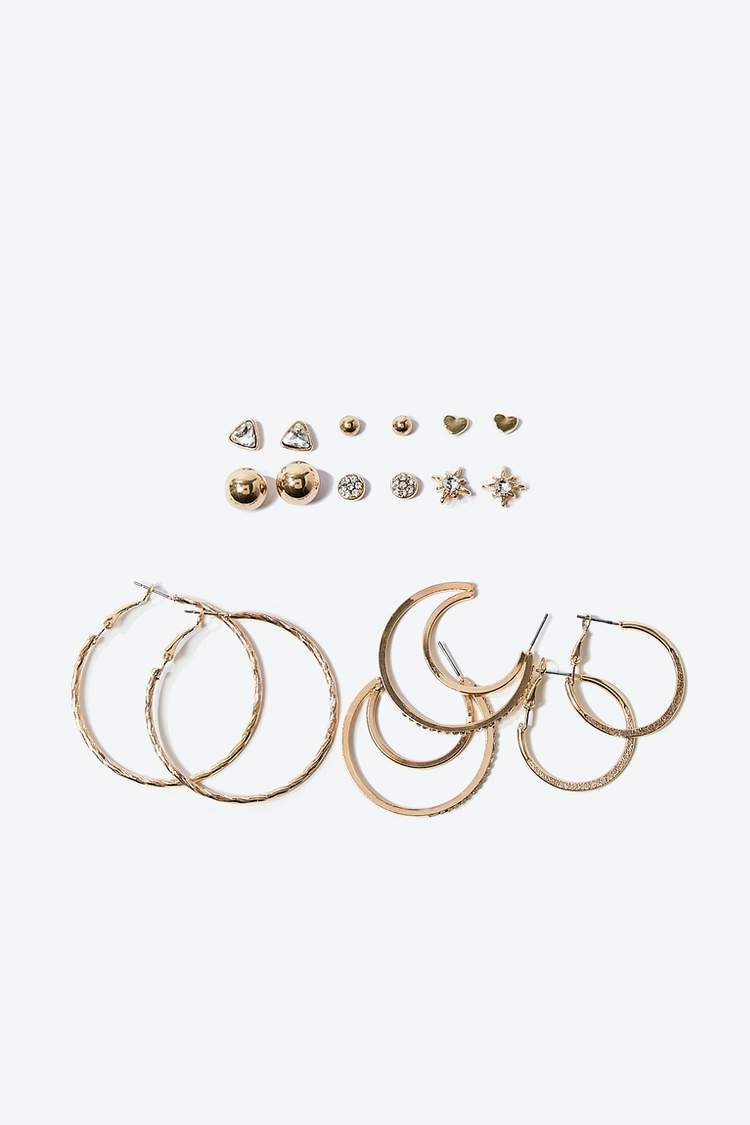 FOREVER 21 43641501 Moon Star Hoop Stud Earring Set (Gold) in