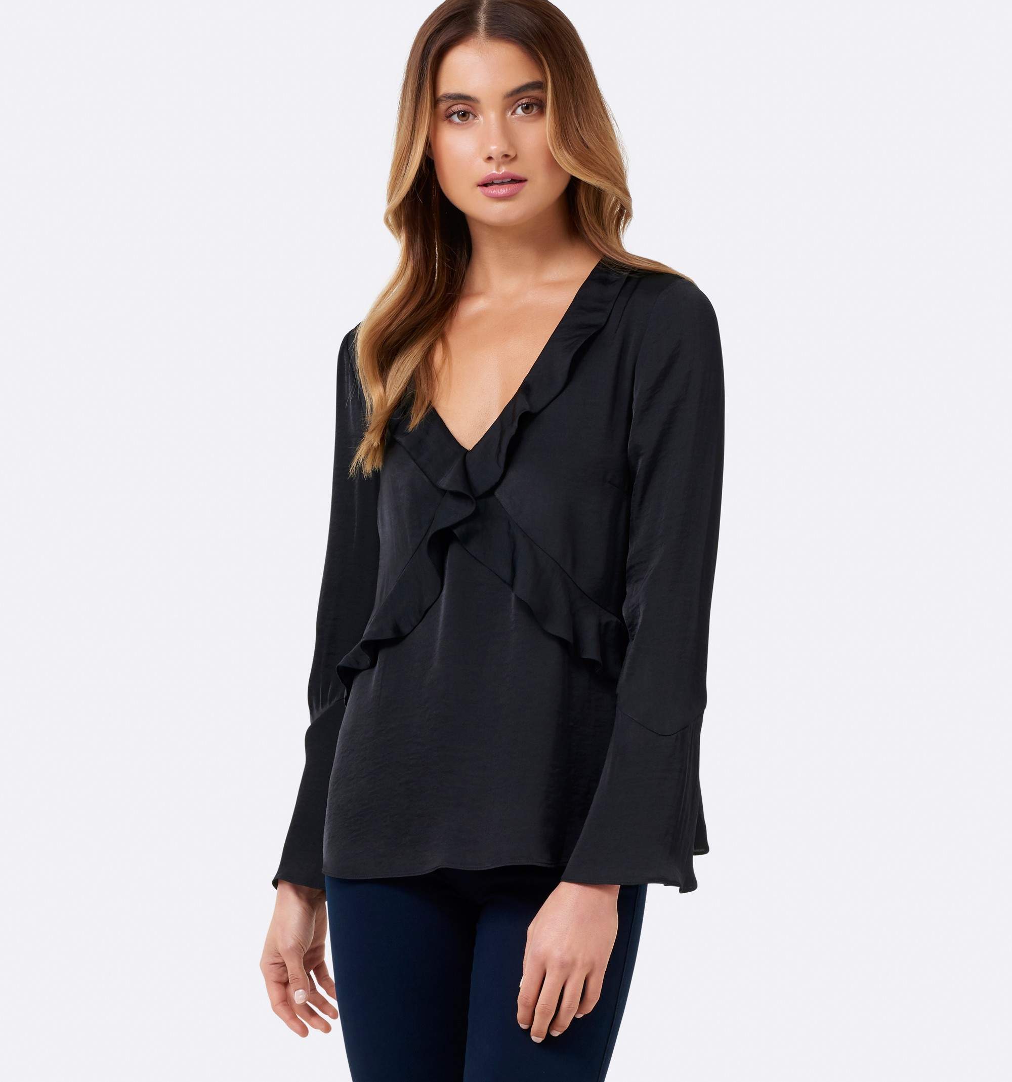 Eternal Long Sleeve Ruffle Top Forever 21 Contemporary Sheer Black