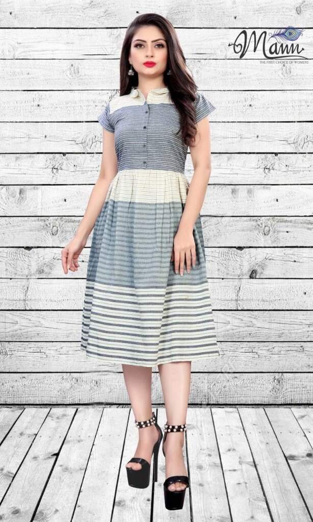 Grey Striped Cotton Casual Frock with Short Sleeves in Surat at best price  by Vk Trendz