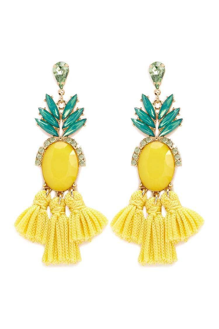 FOREVER 21 Pineapple Tassel Drop Earrings (Yellow, Green) in