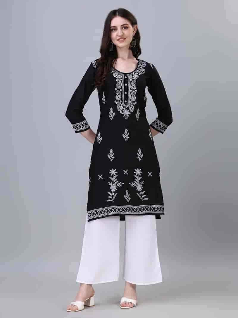 Chiffon Chikankari Kurti For Women (Black And White) in Kolkata at  1,200  / Set by Sprish Studio - Justdial