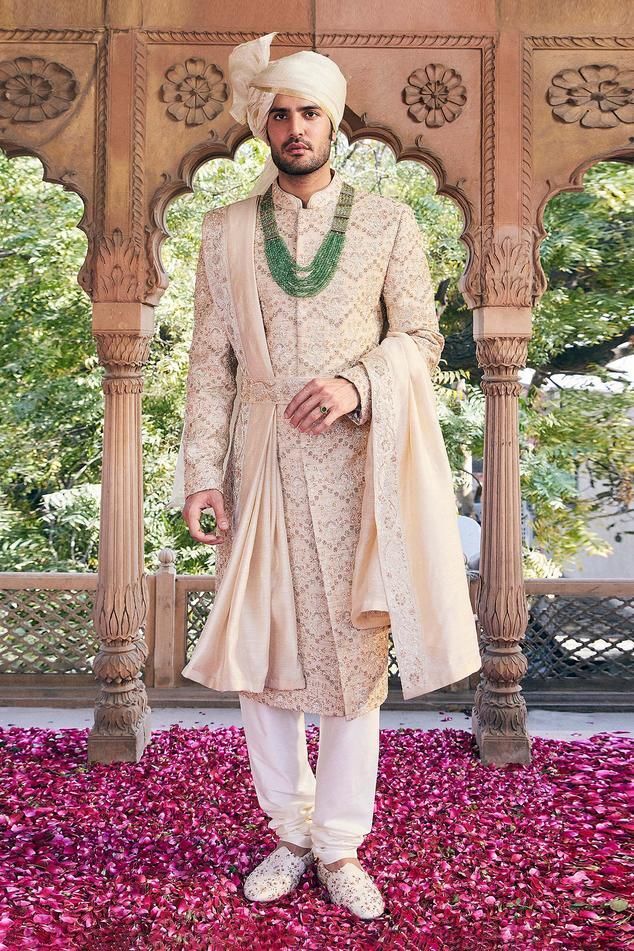 Full Sleeves Embroidered Silk Sherwani For Groom in Delhi at