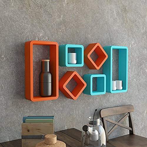 Buy Gbdecor Craft Wall Shelf Set Of Six Cube Rectangle Designer Wall Rack Shelves Sky Blue Amp Orange Features Price Reviews Online In India Justdial