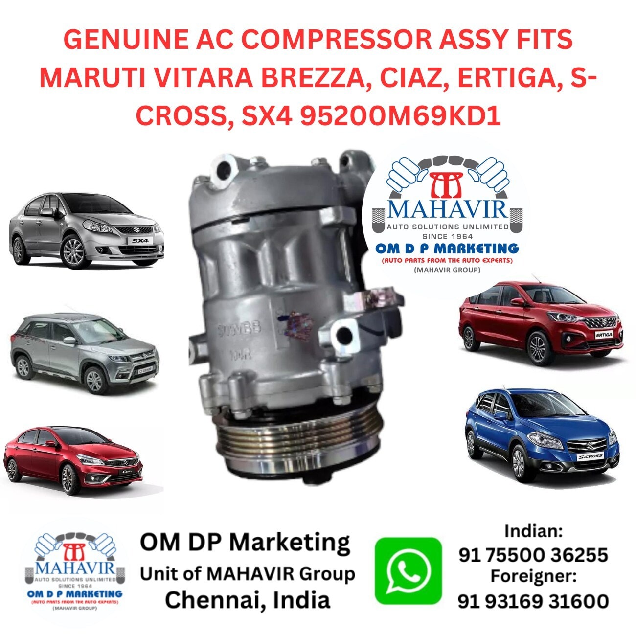 GENUINE AC COMPRESSOR ASSY FITS MARUTI VITARA BREZZA, CIAZ, ERTIGA