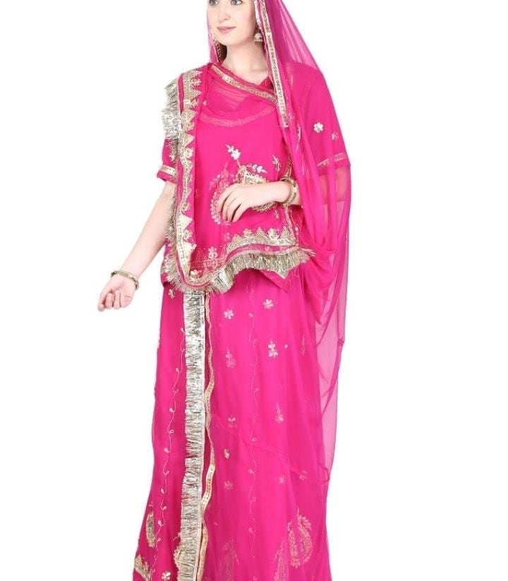 chinese dress ladies Buy Somnath Gotta Patti Women's Dress Festival Wear Rajputi Poshak  |Georgette |Green -5 at Amazon.in main image 1