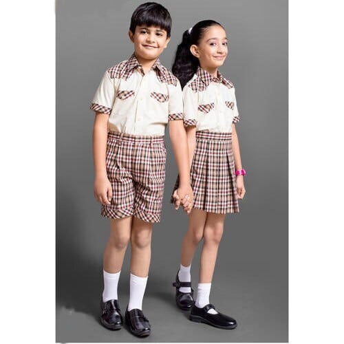 Girls And Boys Off White And Red Check Polyester School Uniform in