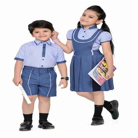Girls And Boys Sky Blue And Navy Blue Denim School Uniform in