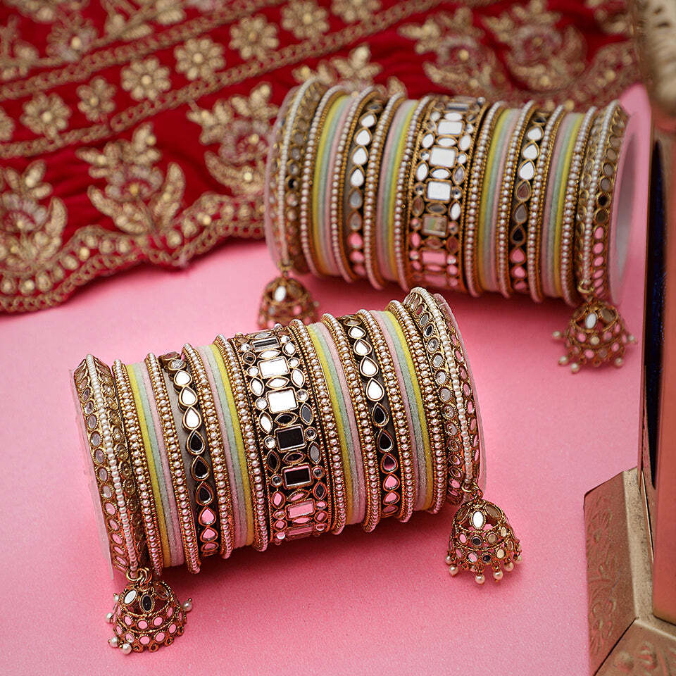 Geometric Glass Bangles Kada Set, Ideal for Party, Formal