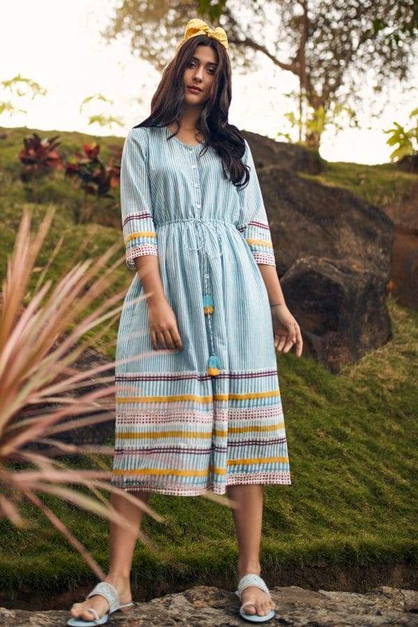 global desi blue dress Global Desi Women Blue Printed A Line Dress