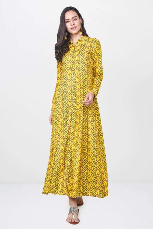 knee length dresses for ladies Paulmi & Harsh Lime Yellow Maxi Dress main image 1
