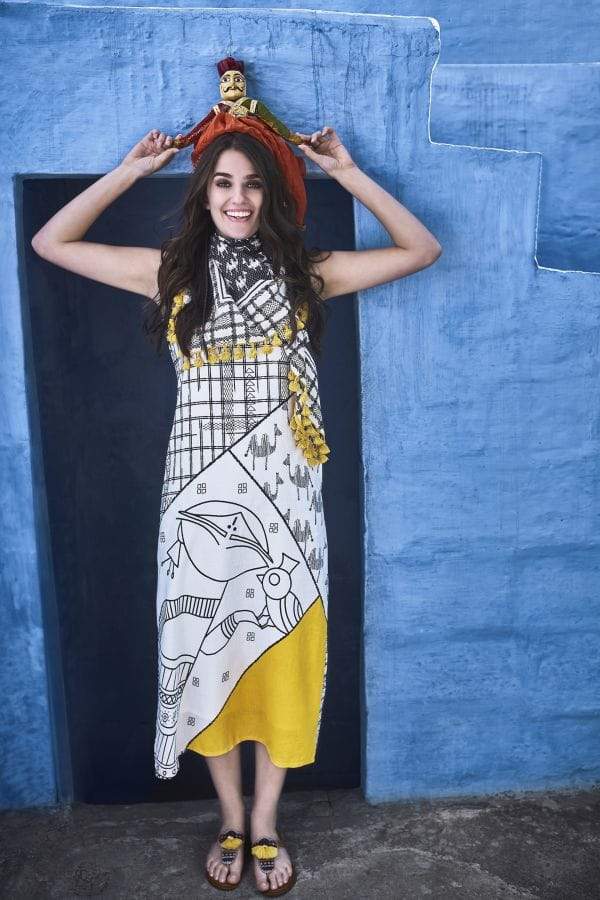 Global Desi White Puppet & Camel Print Maxi Dress in Mumbai at  2,279 -   2,399 by ORO Lifestyle - Justdial