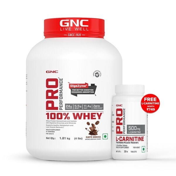 l carnitine skin GNC Pro Performance 100% Whey Protein Suppliment Powder (Cafe Mocha, 1.81  kg) in Ghaziabad at ₹ 7,199 - ₹ 7,499 by Healthkart Store