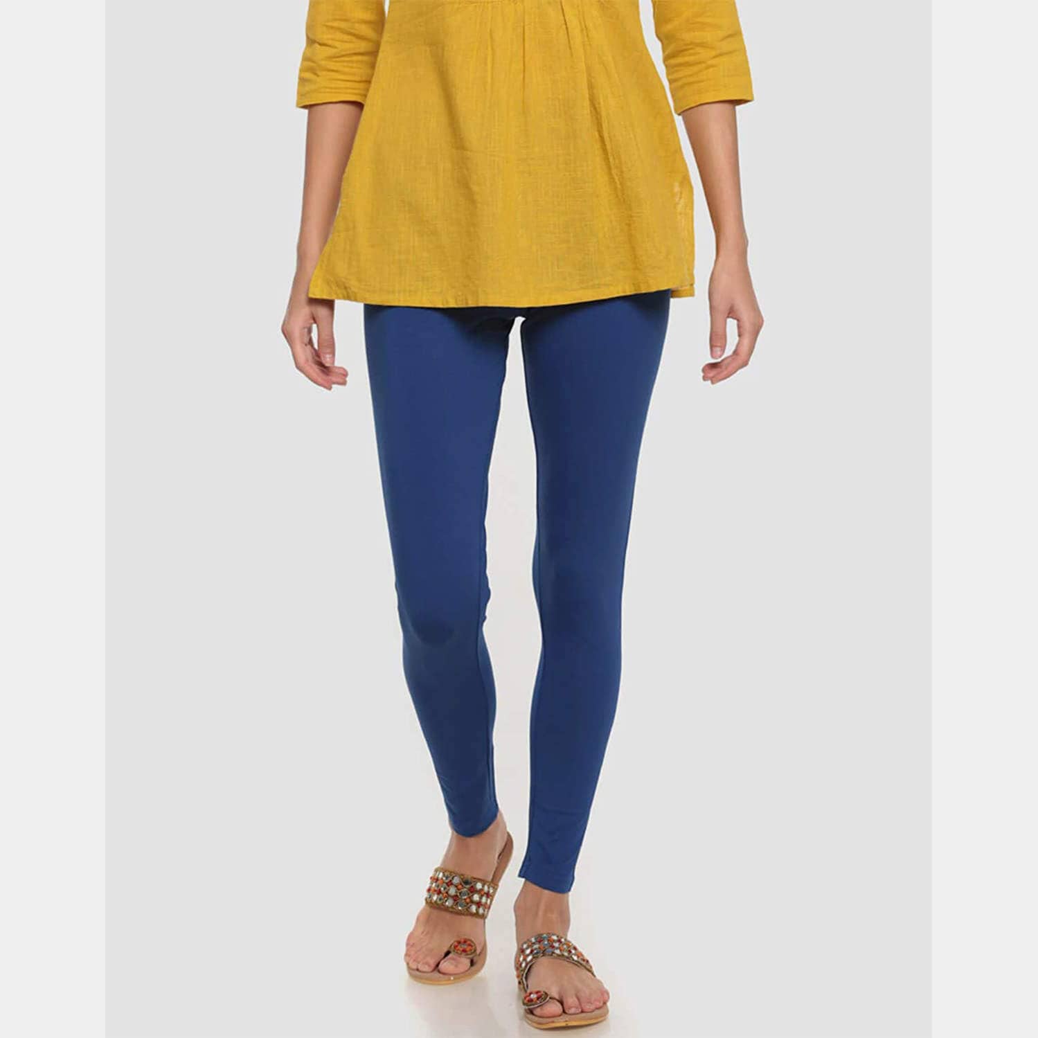 GO COLORS Legging Women'S Lycra Ankle Length Blue Medium in - Main Image