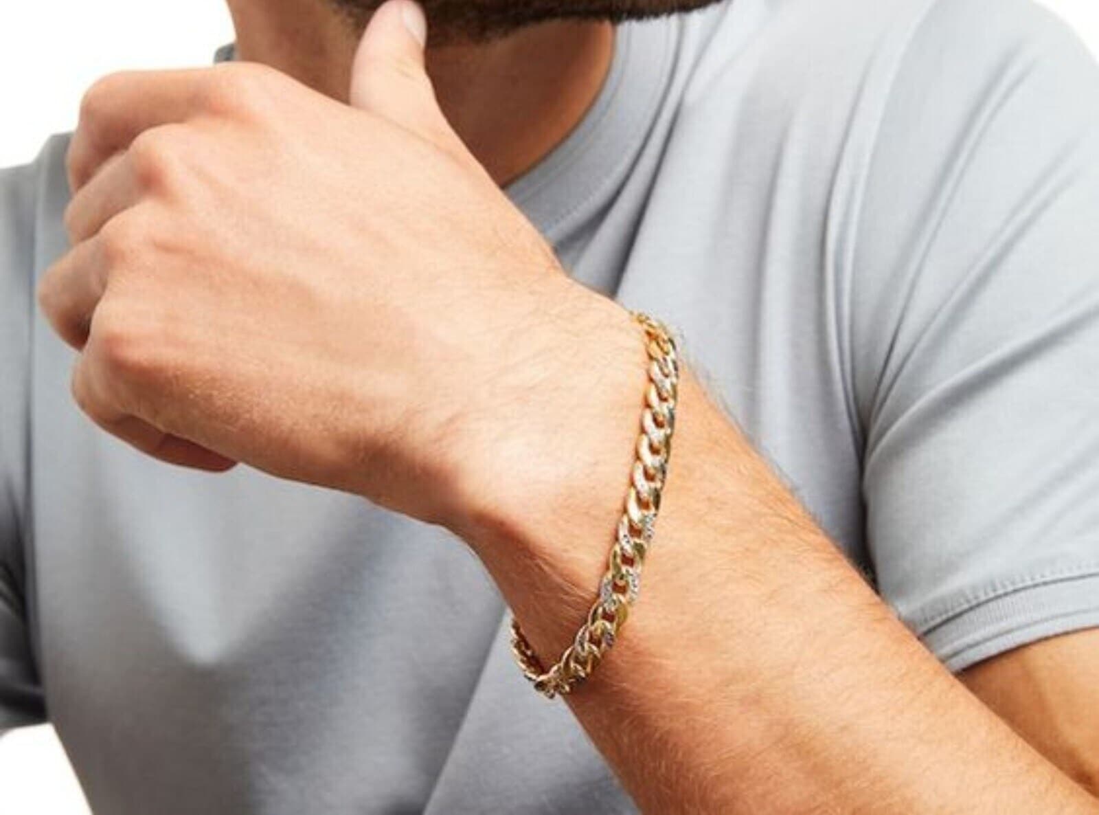 Gold Plated CZ Stone Cuban Curb Chain Bracelet in 925 Sterling