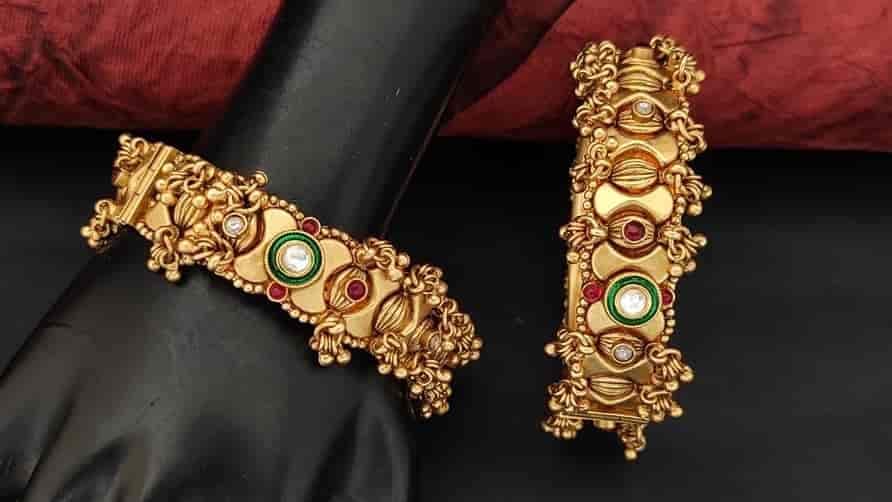 Gold Plated Polki Pearl 2pc Rajwadi Kada Bangle in Mumbai at