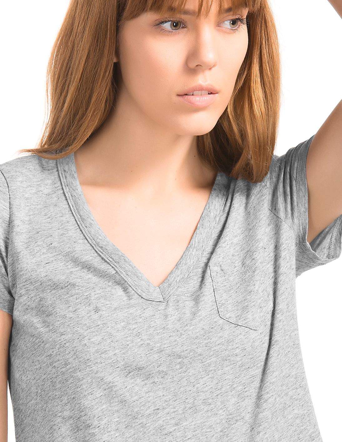 GAP Vintage Wash V-Neck Women's T-Shirts (Grey, L, IQX44MUYFYW) in