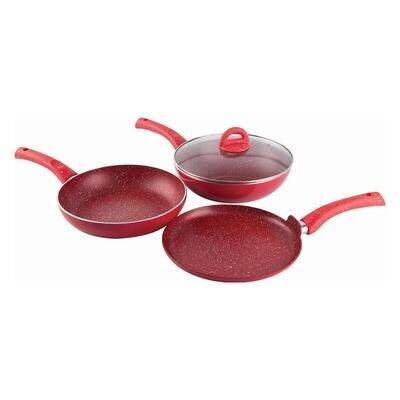 Granite Non-stick Cookware Sets, 4Pc (Frying Pan With Lid, Wok