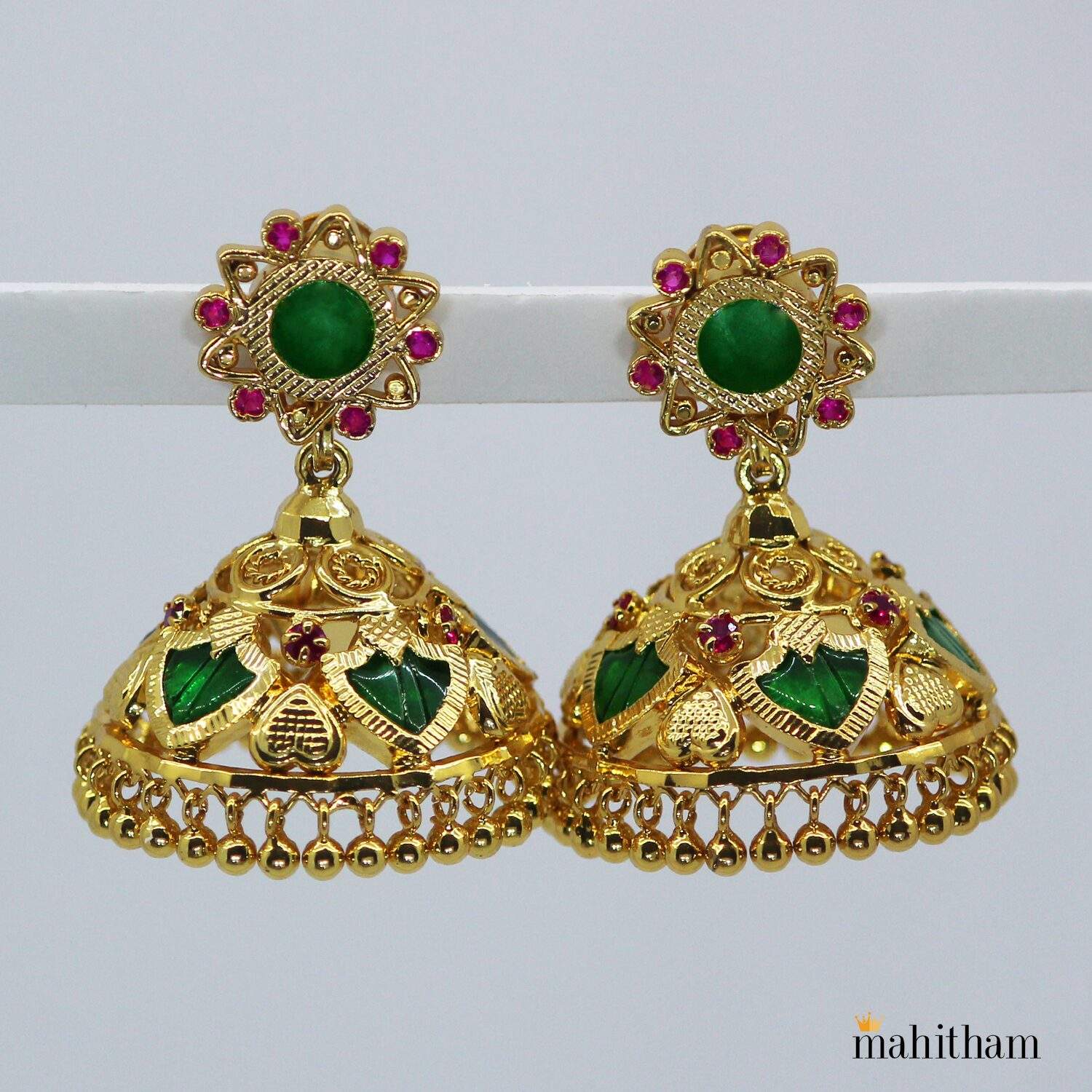 Green Palakka Jhumka With Ruby Red Stones in Thrissur at ₹