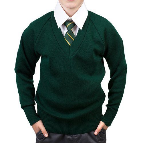 Green Wool V-Neck School Uniform Sweater, Size- 26-34 Inches in