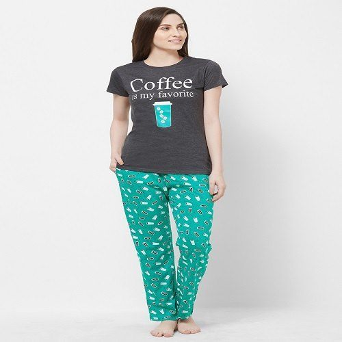 Grey And Turquoise hosiery Evolove Womens Pajama T Shirt Sets, T