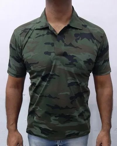 Grey Indian Army Embroidery Half Sleeve Polo T Shirt For Men in
