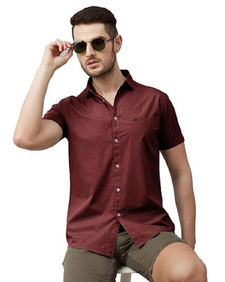 Half Sleeve Cotton Shirt For Mens (Dark Brown) in Mau at ₹ 499