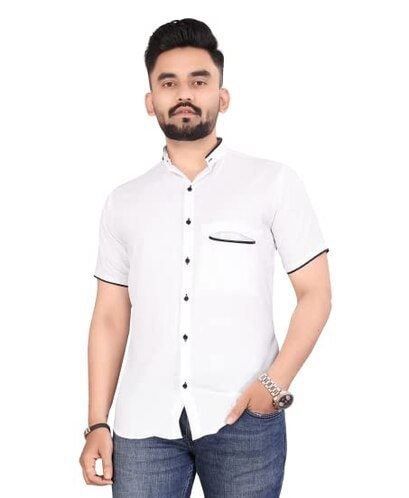 Half Sleeve Slim Fit Cotton Shirt For Mens (White) in Howrah at