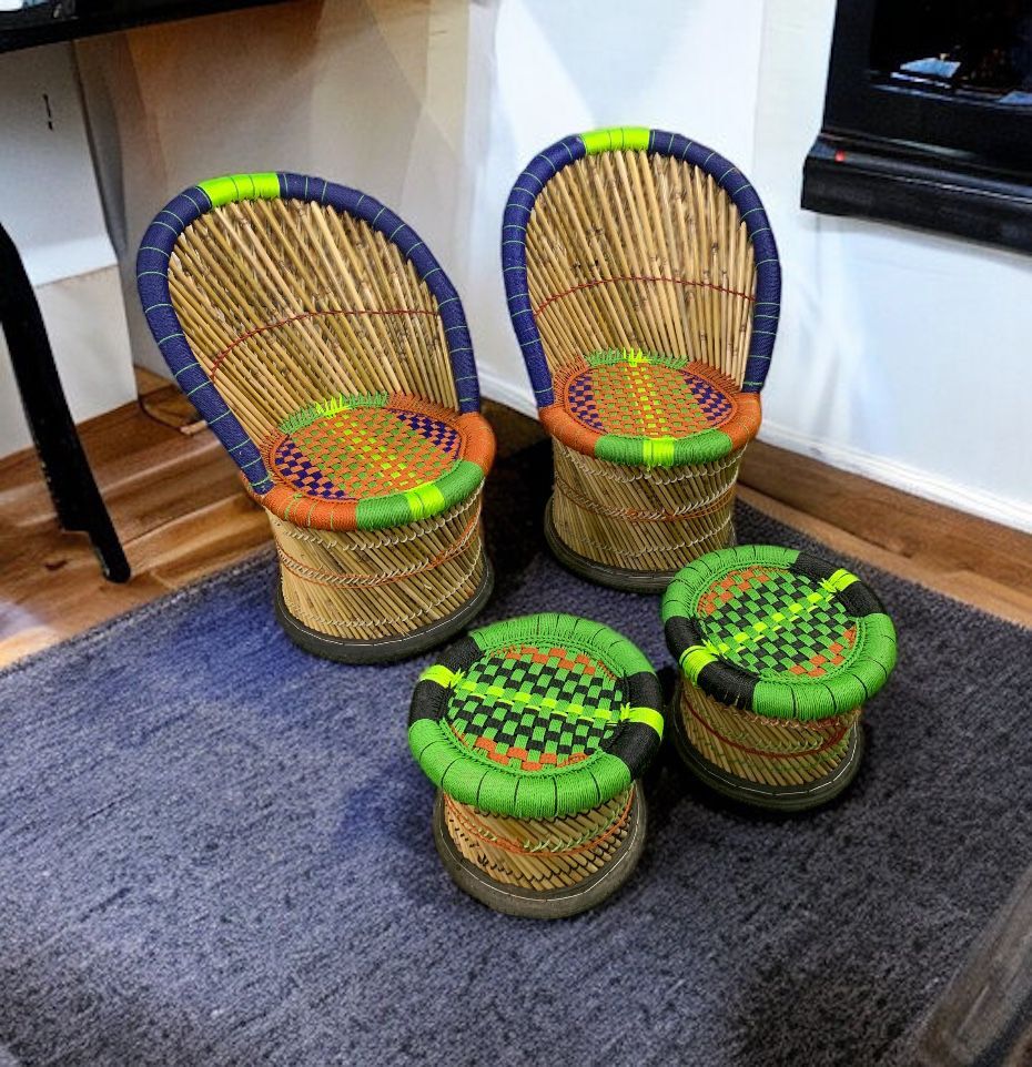 Handmade Bamboo Outdoor Garden Chairs And Stools Furniture Set in - Main Image