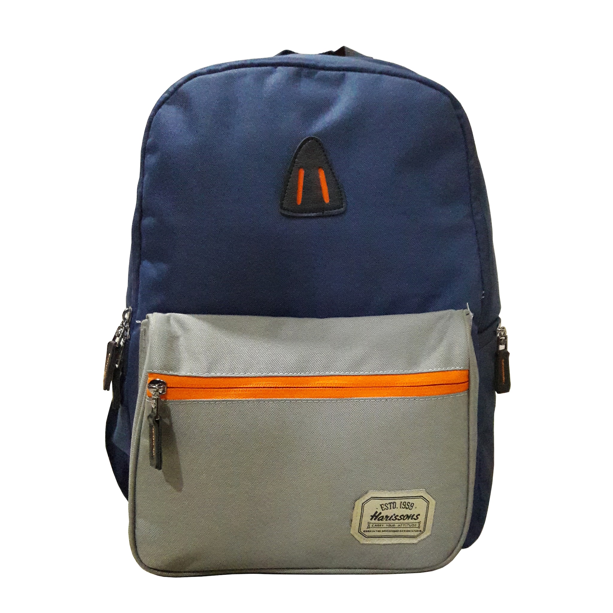 Harissons Zing Backpack School Bags Navy Blue Beige Orange